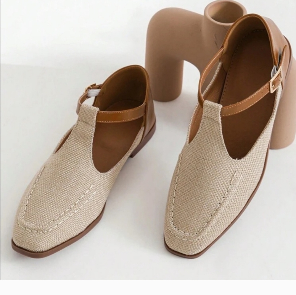 Elegant Cream and Brown Women's Mary Jane flats Shoes